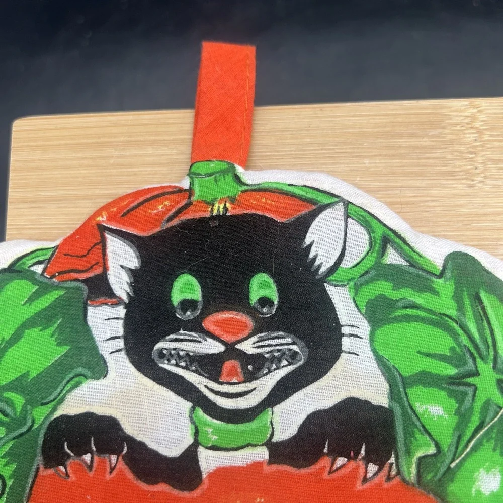 2 VTG Rayford Decorative Halloween Jack O'Lantern Black Cat Pot Holder/Hot Pad